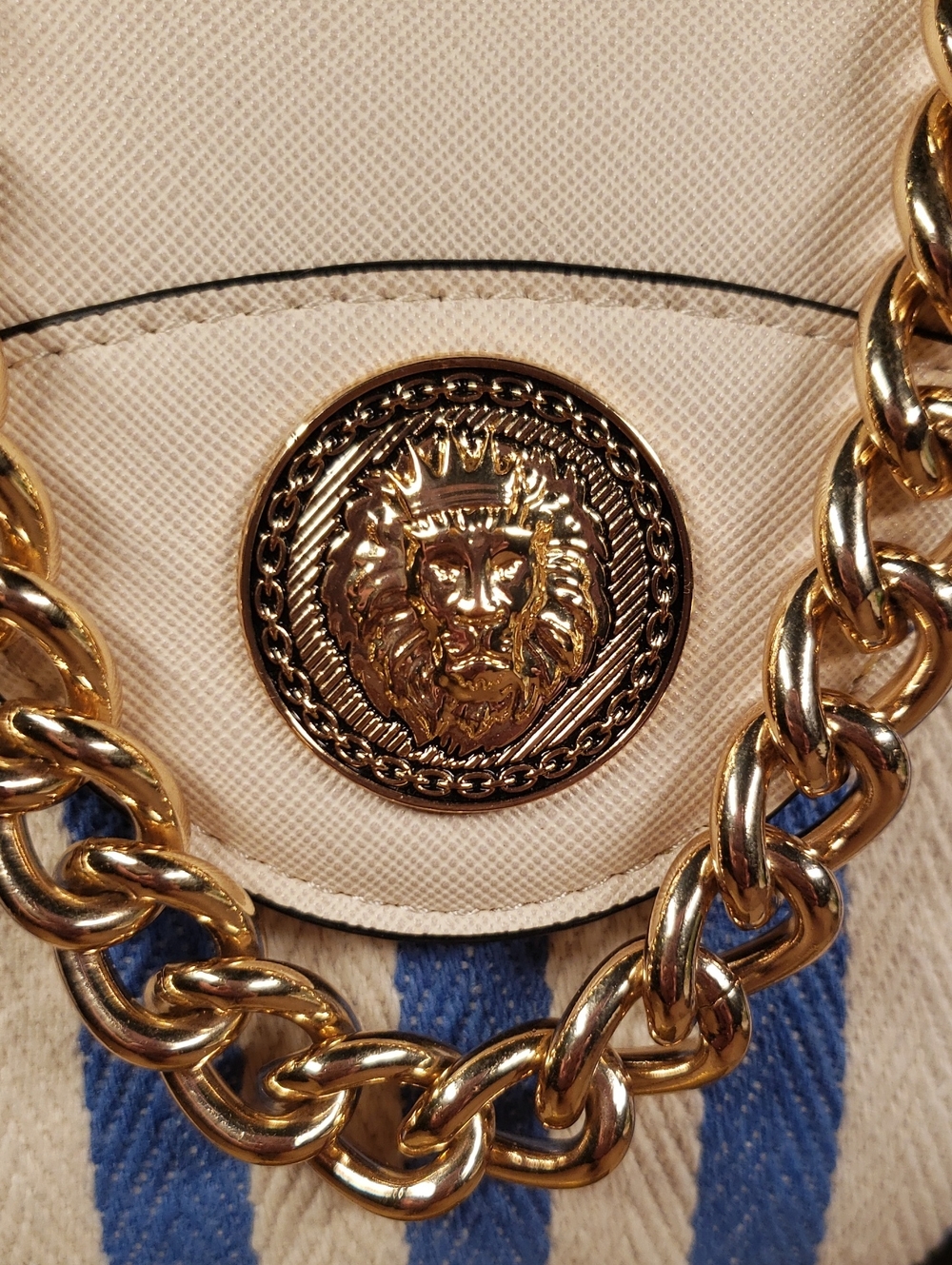 ALDO Blue & White Striped Satchel Crossbody w/ Gold Lion & Chain Accent NWT! - Picture 5 of 11